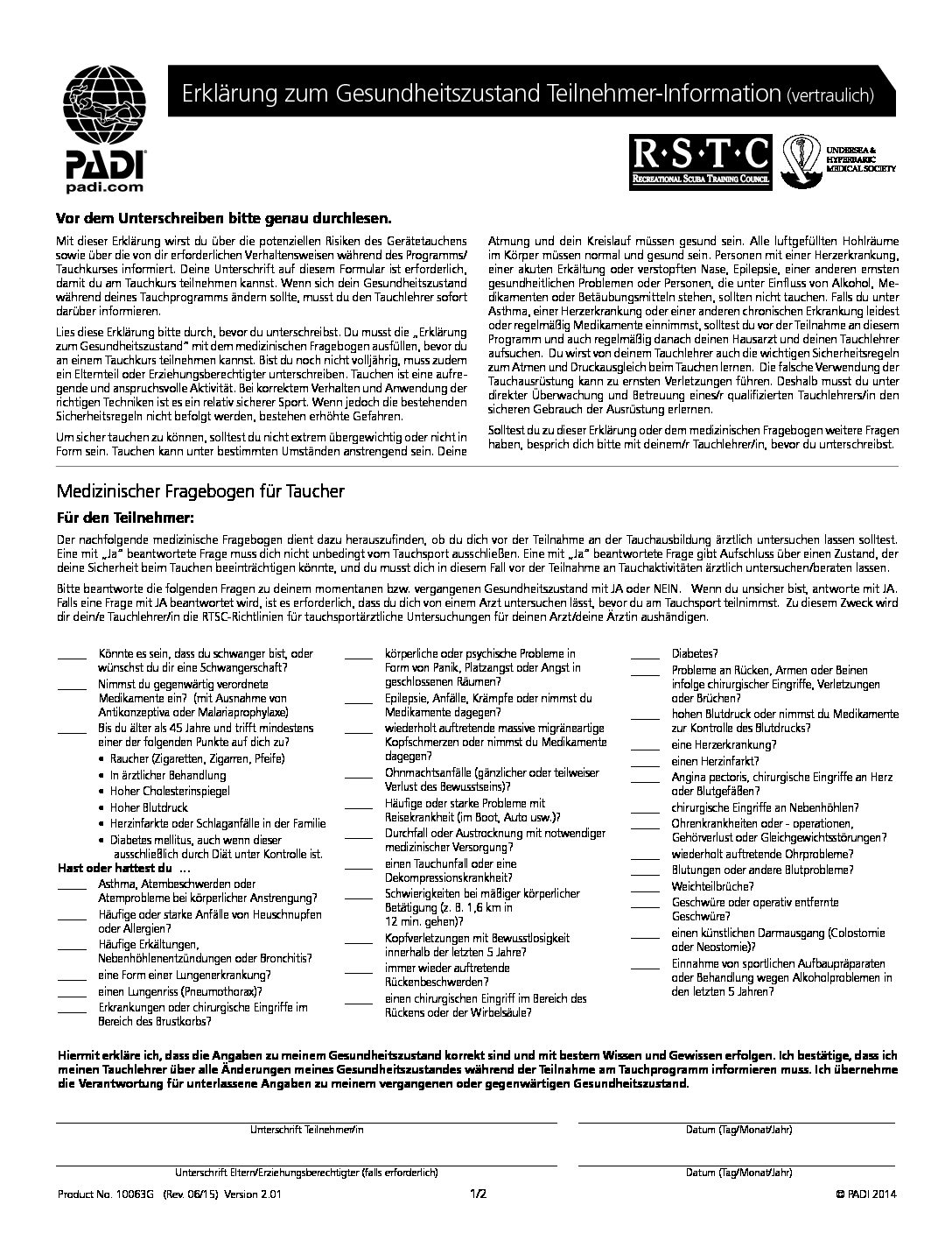 PADI Medical Statement DE AquaMarina